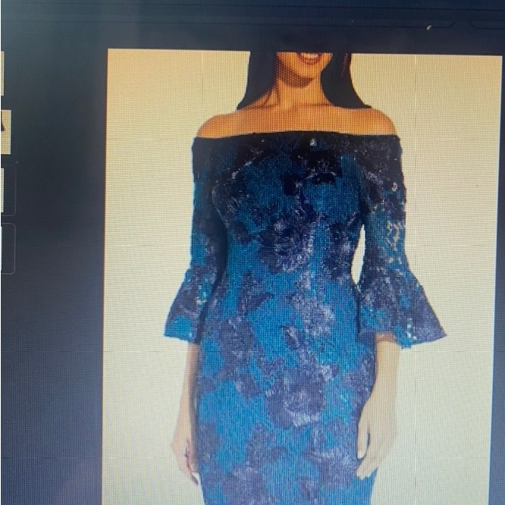 Adrianna Papell size 14 deep green and black baroque dress worn once